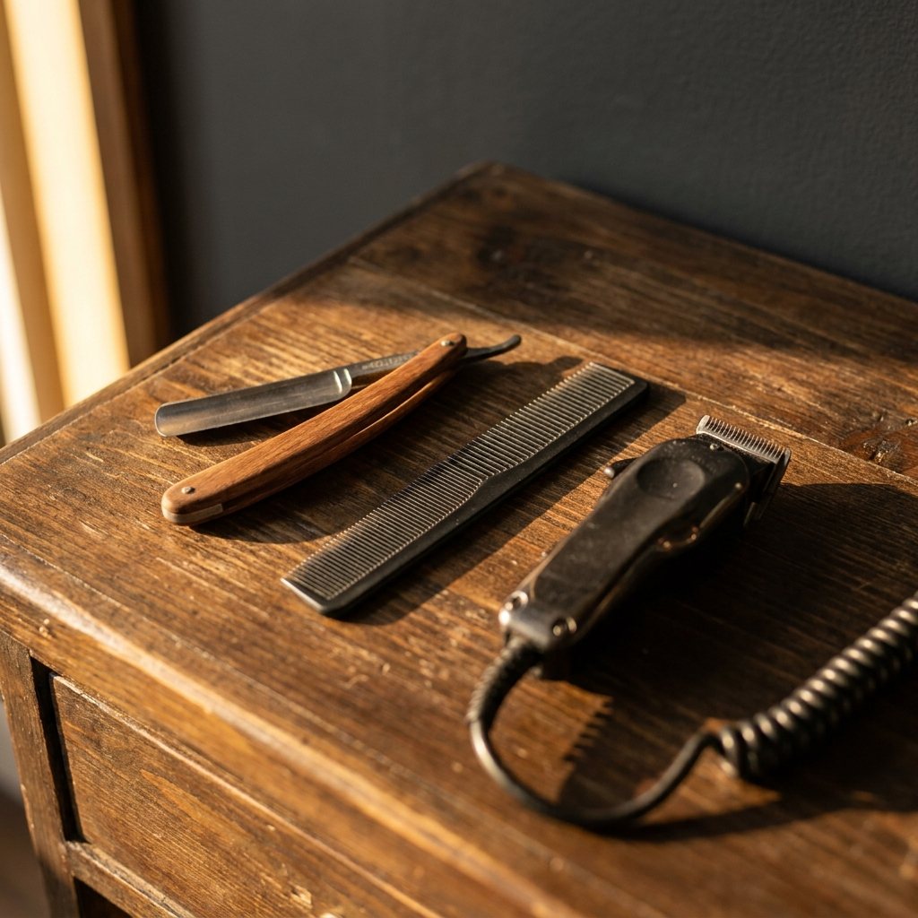 Kappersgereedschap: scheermes en kam